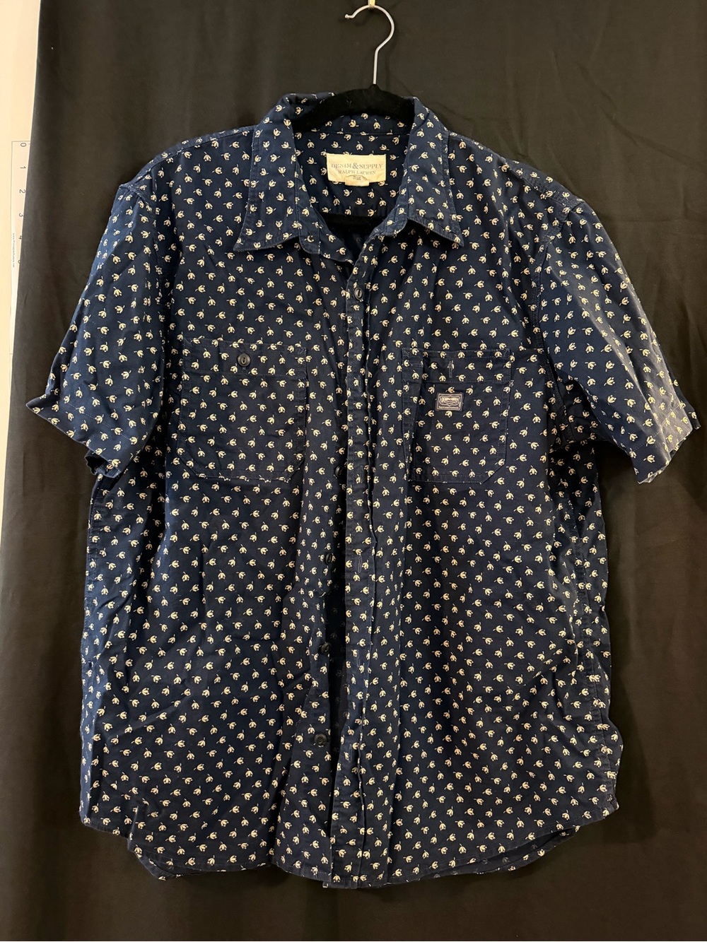 Denim & Supply Ralph Lauren Navy Short-Sleeve Button-Down with Small White Print